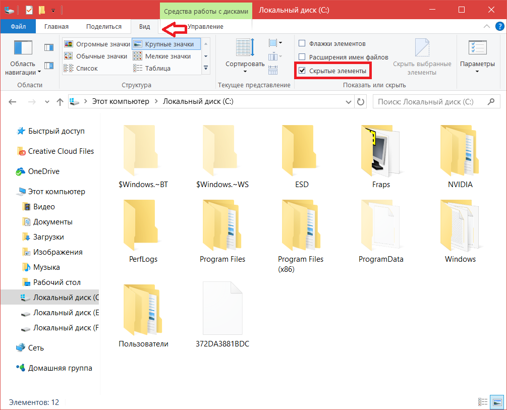 Скрытые файлы и папки в Windows 10